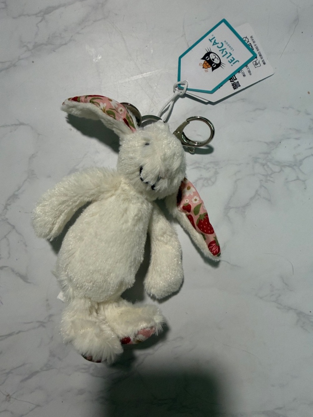 Jellycat Blossom cream bunny berry bag, charm keychain NWT